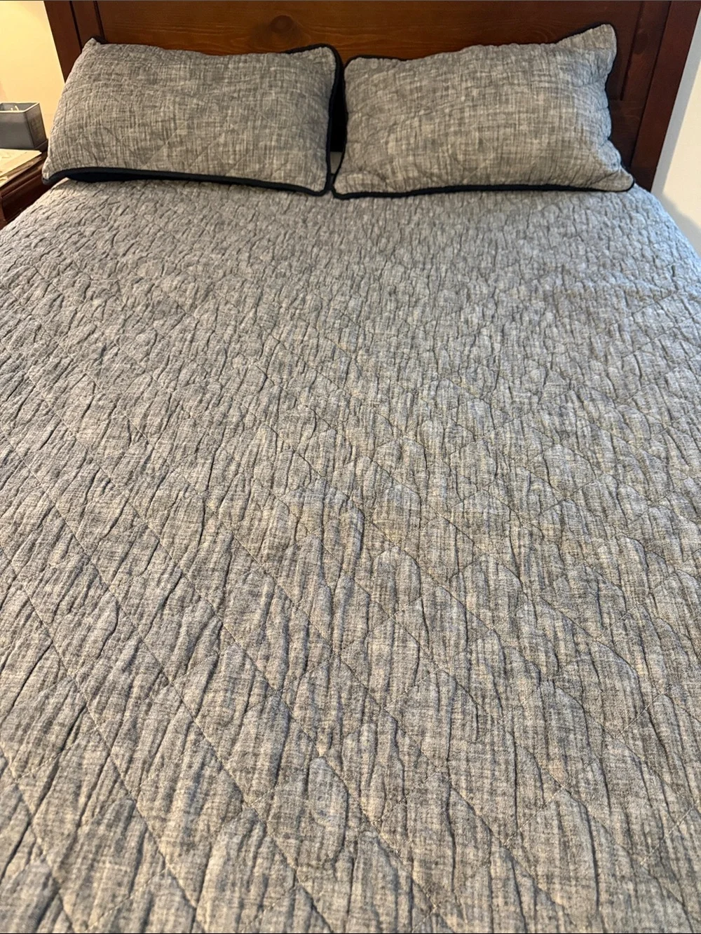 Soft Quilted Gray and Navy Bedspread with Pillow Shams